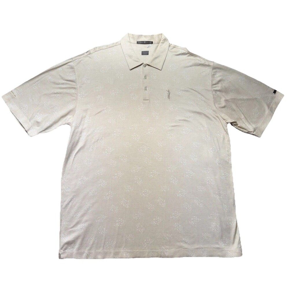 Tiger Woods Rancho Santa Fe Mens Polo Shirt XXL Beige Jacquard Golf Cotton